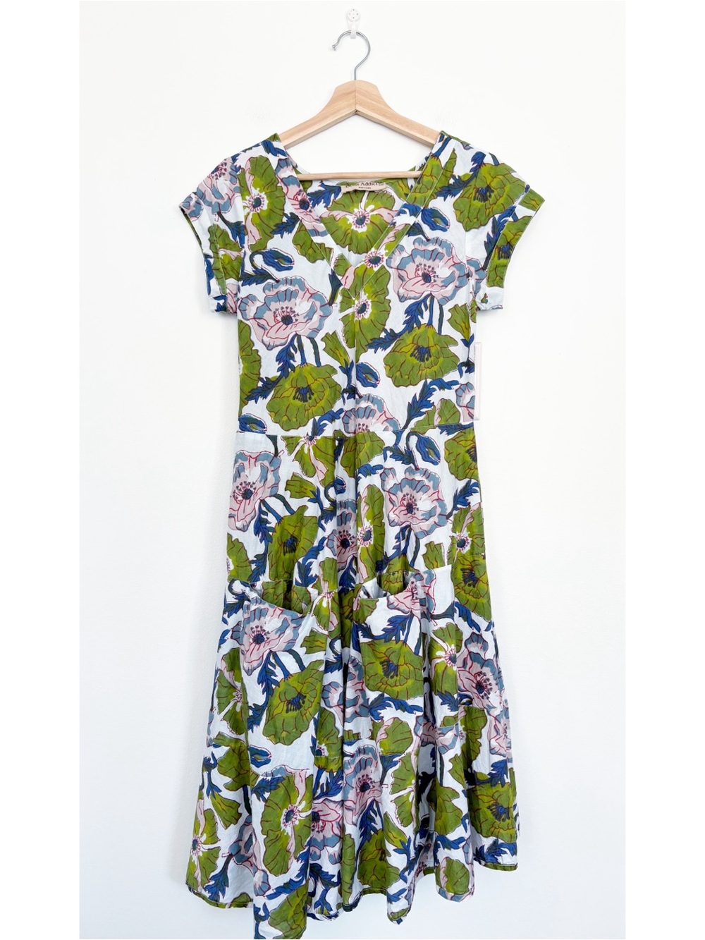 Dress Addict || Jalan Cap Sleeve Dress V-Neck A-Line Block Print Floral Cotton S